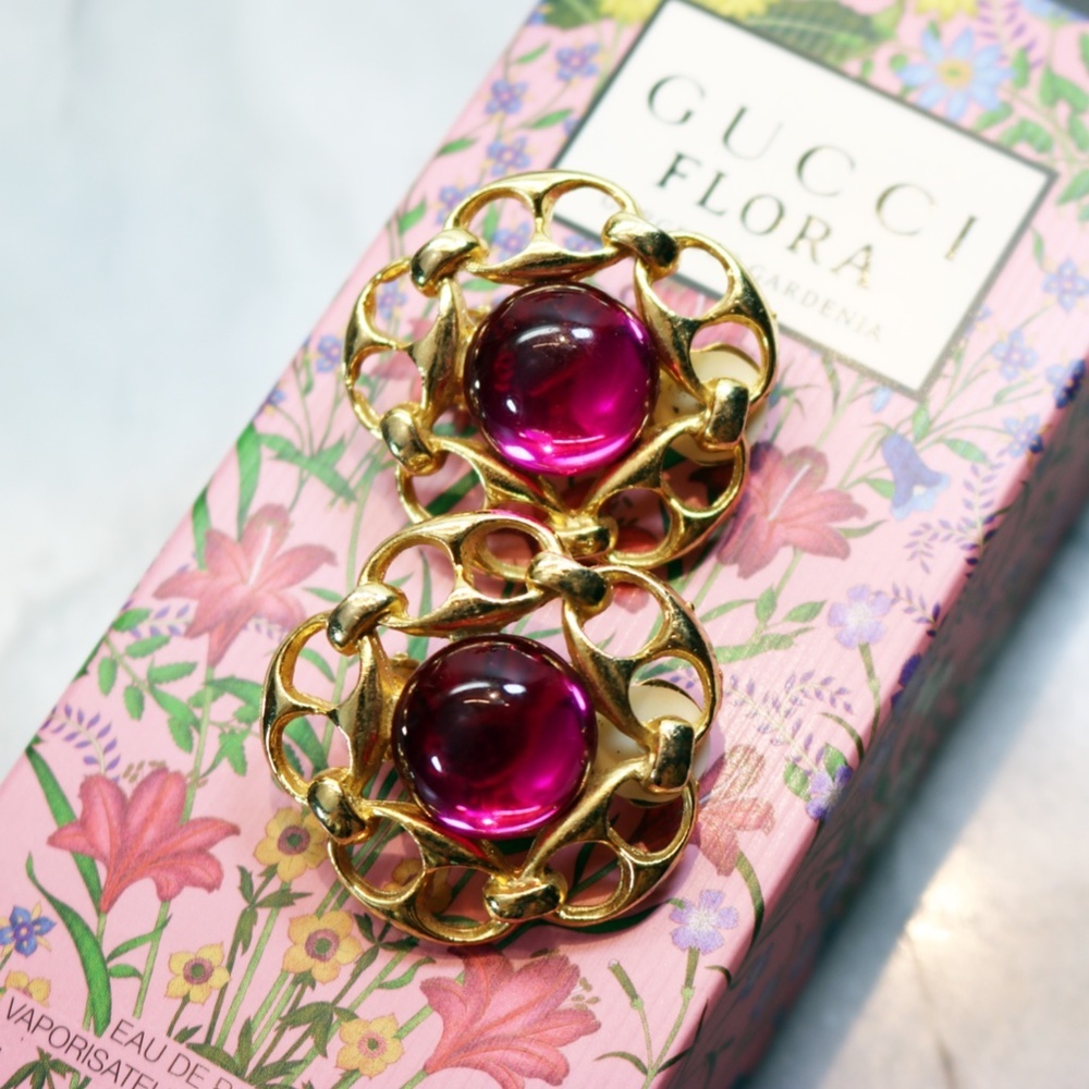 ⚜️ Vintage PAOLO GUCCI Pink Sapphire & Gold Clip-On Earrings
